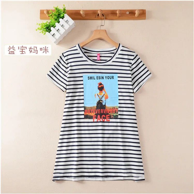 

Maternity Clothes Summer Short Sleeve Pure Cotton Stripes T-shirt Pregnant Women Base Shirt Korean-style Loose And Plus-sized Ma