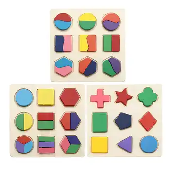 

Wooden Geometric Shapes Montessori Puzzle Sorting Math Bricks Preschool Learning Educational Game Baby Toddler Toys for Children