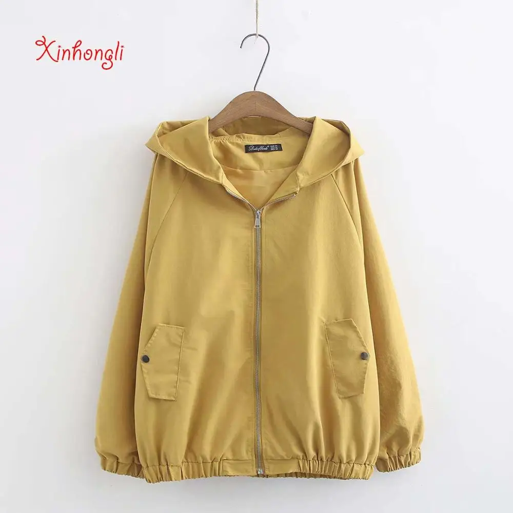 

Plus size hooded solid blue black gold women loose jackets 2020 new autumn spring casual ladies pockets zipper coat tops female