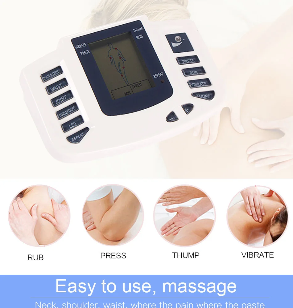 Face Body Russian/English Electric Pulse Massage Muscle Relax Stimulator Therapy Massager 16Pads Tens Unit Acupuncture Pain Reli