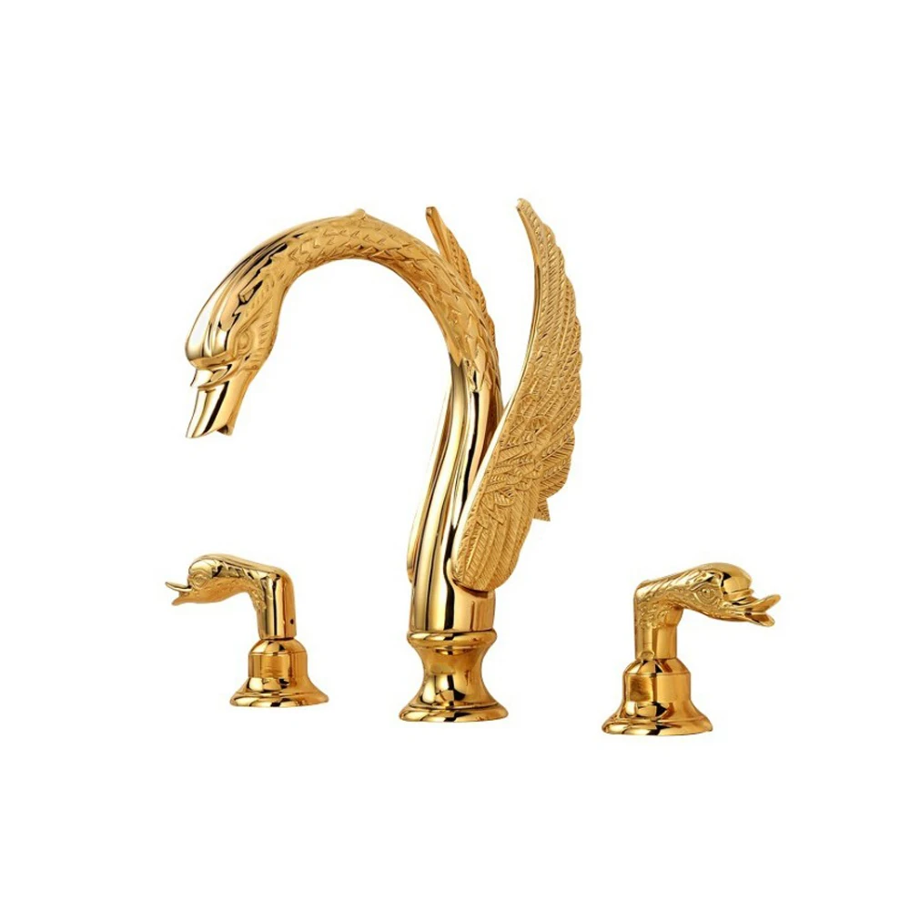 

Luxury Deck Mounted Gold Silver and Black Color 3 PCS in Set of Brass Swan Basin Faucet