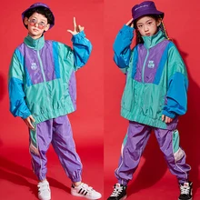Детские костюмы в стиле хип-хоп для мальчиков; одежда для выступлений в уличном стиле; современный сценический наряд; детская Свободная куртка с длинными рукавами в стиле джаз; DNV12180