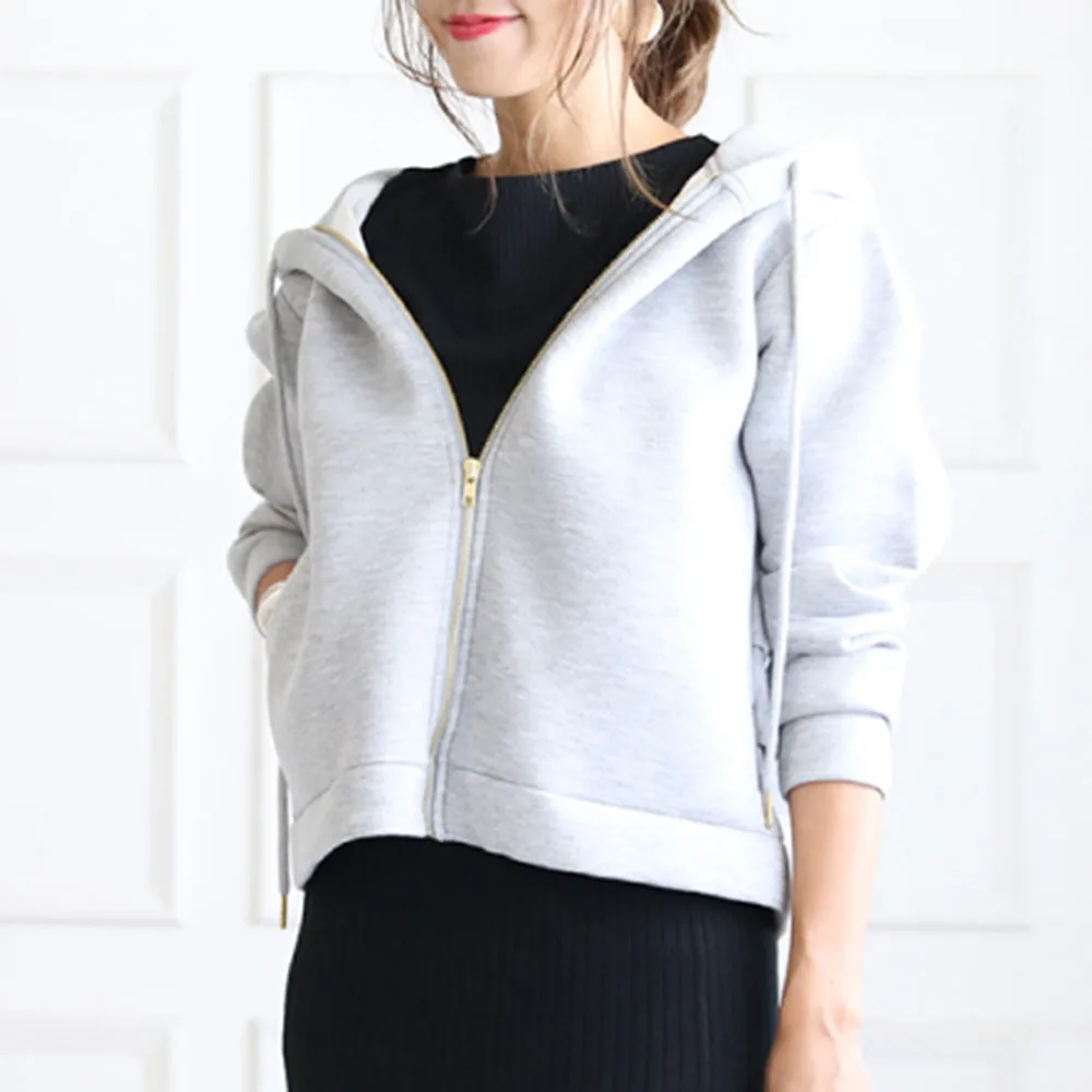Women Autumn Hoodie 2019 Korean Fashion Causal Plain Zipper Sweatshirts Pullovers Loose Falbala Thick Short Coat Outwear Black Women Autumn Hoodie 2019 Korean Fashion Causal Plain Zipper Sweatshirts Pullovers Loose Falbala Thick Short Coat Outwear Black