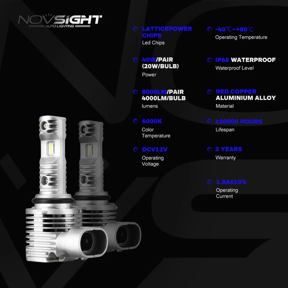 NOVSIGHT 2020 NEWEST 1:1 design LED Car Headlight Bulbs LED H4 LED H7 LED H11 LED H8 LED H9 LED 9005 HB3 LED 9006 HB4 LED 6000K 8000LM 40W LED Fog Lights Headlamp bulbs Luces LED Para auto lamps