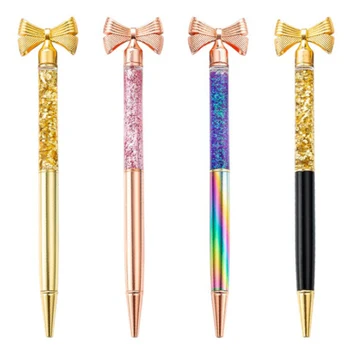 

12PCS Gold Powder Oil Bow Metal Ballpoint Pen Stationery Novelty Pens for Writing,Ball Point Pen School Supplies