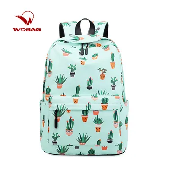 

Girl Cactus Printed Solid Color Backpack Pink Boy Nylon Lightweight Middle School Student Bag