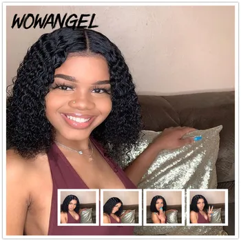 

Wowangel 4*4 Closure Wig Lace Front Human Hair Wigs Pre Plucked Hairline Remy Brazilian Short Curly Human Hair Wig 150% Density
