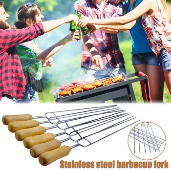 

6pcs Stainless Steel BBQ Skewers Barbecue Skewer Grilling Kabob Reusable Skewers BBQ Shish Kabob Tools for Hot Dog Meats Fish