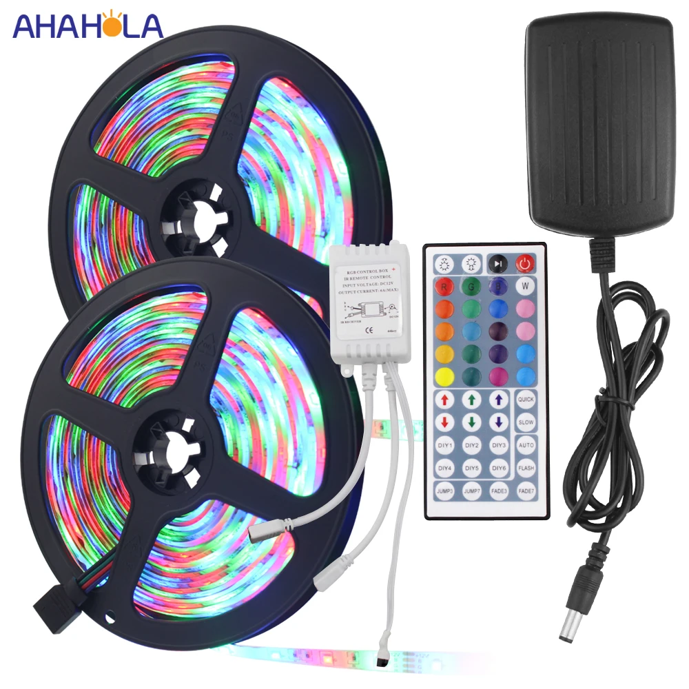 10 м 5 м светодиодная Rgb лента Водонепроницаемая SMD 2835 60 светодиодов/м Tiras Led Rgb 12 В непроницаемая светодиодная Rgb полоса света ИК пульт дистанционного управления и контроллер