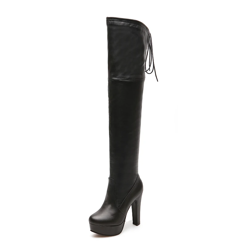 Lucyever/Коллекция года; Модные женские ботфорты; обувь из натуральной кожи; женская теплая зимняя обувь с высоким голенищем; сапоги для верховой езды на высоком каблуке - Цвет: Черный