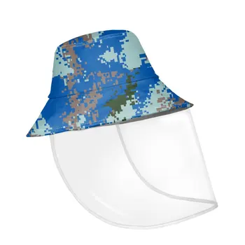 

Women Face Protection Mask Hat with Blue Camouflage Pattern Print Polyester Caps Removable Cover Portable for Daily Going Outing