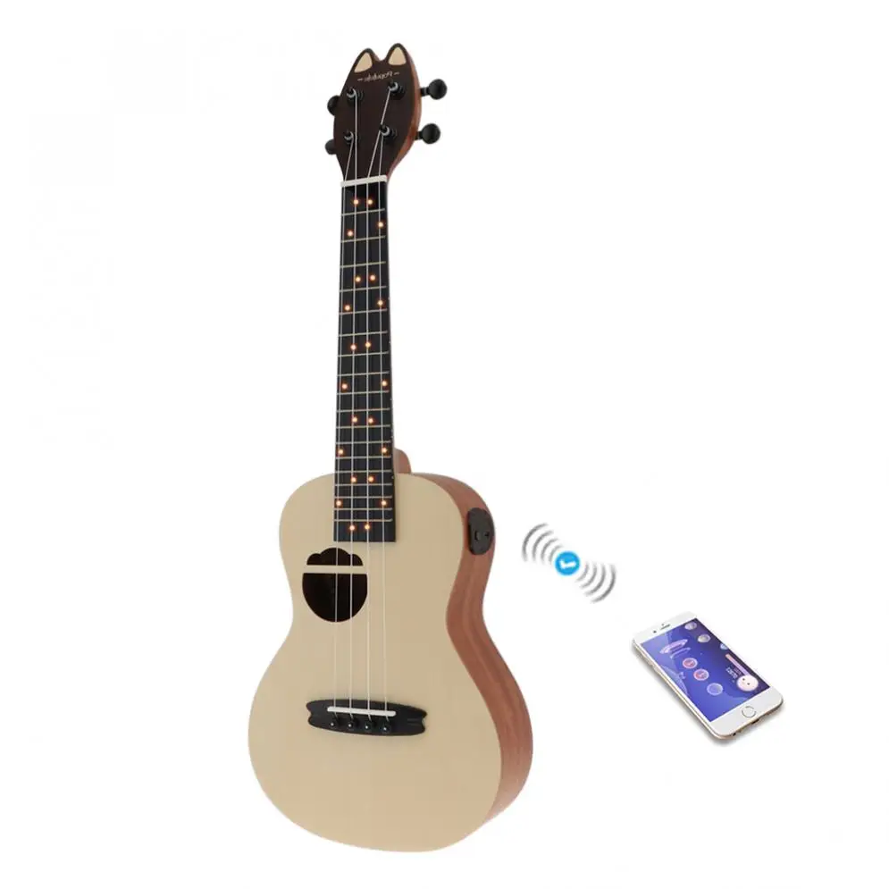 

Populele Q1 23 Inch Concert Smart Ukulele Cat Ear Style Spruce Wood Acoustic 4 Strings Guitar with APP Teaching