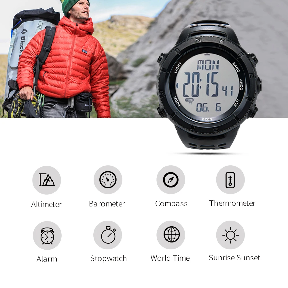 Часы EZON H001H11 Мужские Цифровые спортивные многофункциональные с высотомером