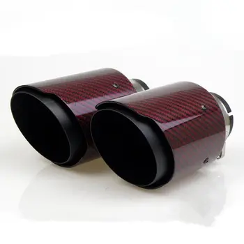 

Red Glossy Twill Carbon Fibre Car Exhaust Tip Black Stainless Steel Muffler Tip Tail Pipe For BMW BENZ AUDI Car Accessories