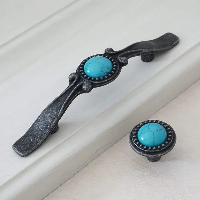 3'' Antique Black Pulls For Cabinets And Drawers Blue Turquoise