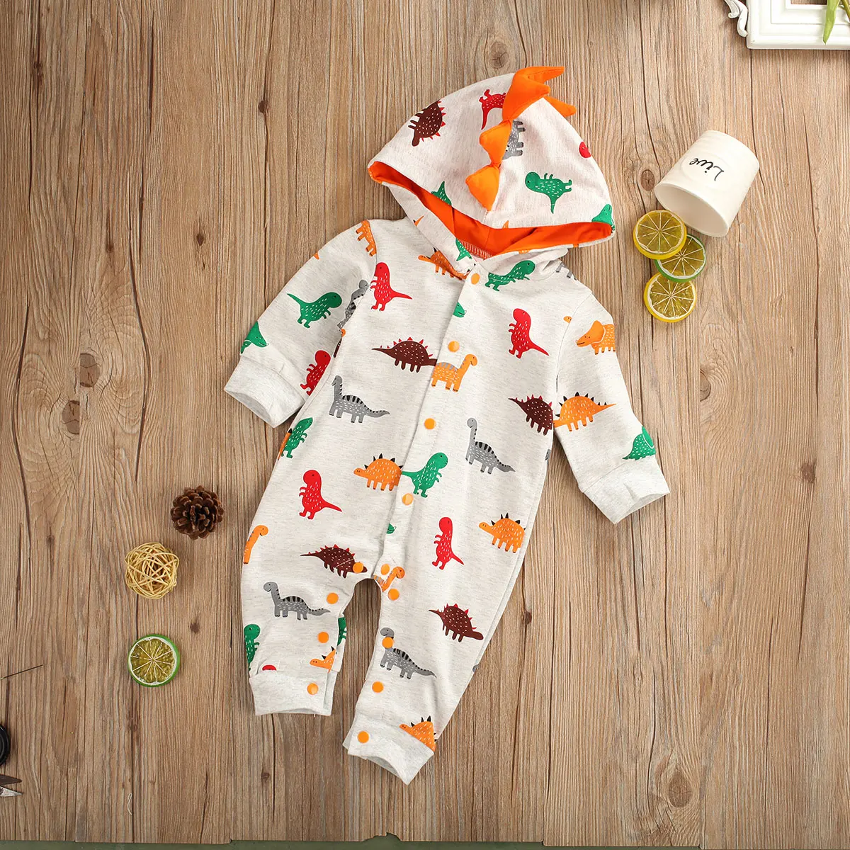 Pudcoco/Одежда для новорожденных мальчиков и девочек; комбинезон с капюшоном и 3D-принтом динозавра из мультфильма; комбинезон на пуговицах; комплект из одного предмета; одежда из хлопка