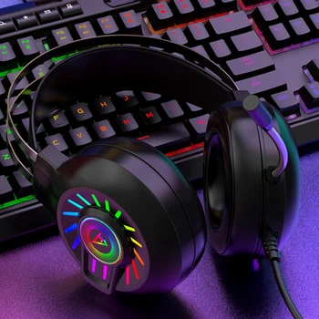 

USB Head-Mounted Computer Gaming Headset with Microphone Switch Volume Control Suitable for Desktop PC Laptop