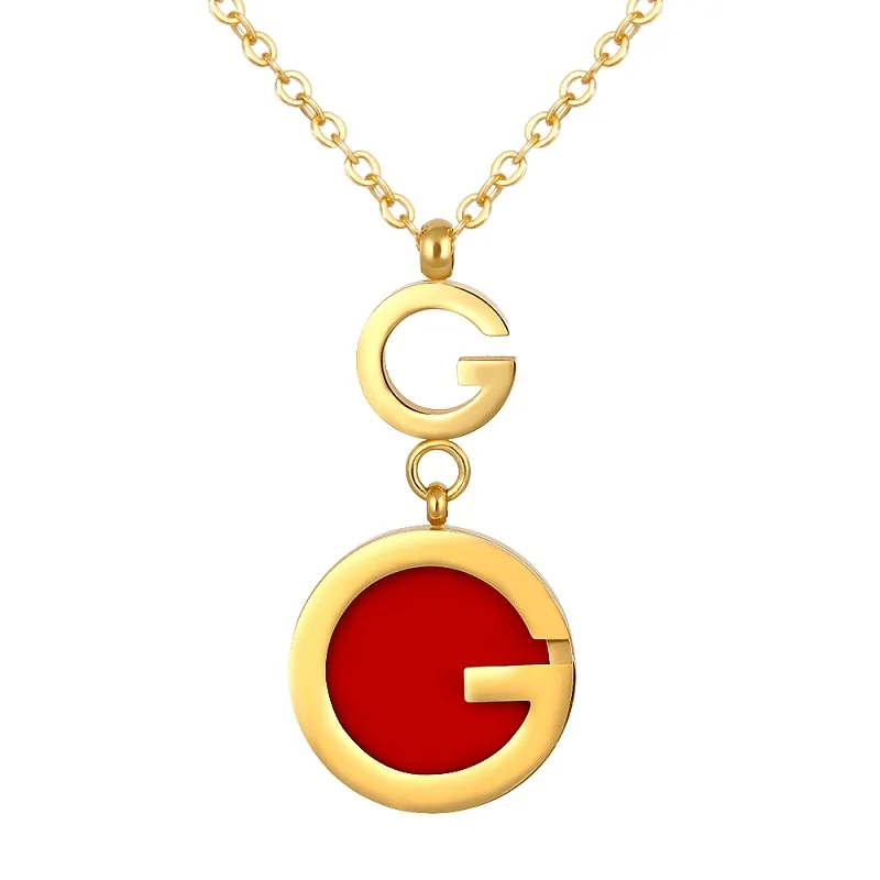 Новая корейская мода нержавеющая сталь полые G& G Подвеска в виде большого камня ожерелье для женщин цепь Bijoux Femme ювелирные аксессуары - Окраска металла: Gold-Red