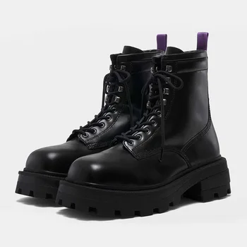 

soled Martin boots, women's purple ear punk short boots, thick heel motorcycle boots, muffin bottom military boots
