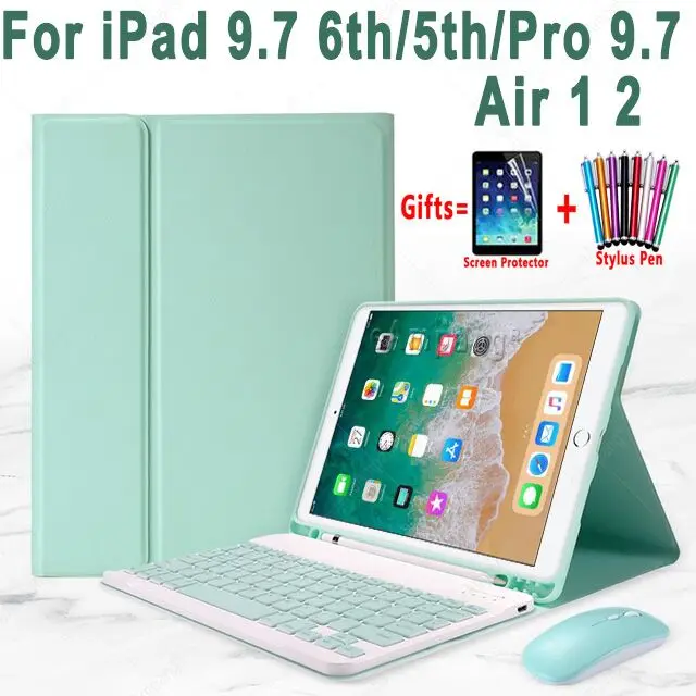 Klavye kılıfı için fare ile Apple iPad 9.7 2017 2018 hava 2 6 5th 6th Gen nesil rusça İspanyolca İngilizce kore klavye