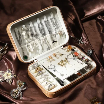 

Large Capacity High-end Jewelry Organizer Box Protable Travel Leather Jewelry Storage Box Cosmetic Earrings Ring Necklace Case
