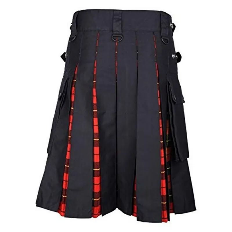 MJartoria шотландские мужские Kilt традиционный ремень в клетку плиссированные двусторонние цепи коричневый готический панк шотландские брюки юбка