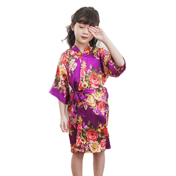 

Silky Home Dressing Gown Child Sleepwear Nightgown Nightdress Flower Girl Wedding Robe Kimono Bathrobe Gown Homewear Pajamas