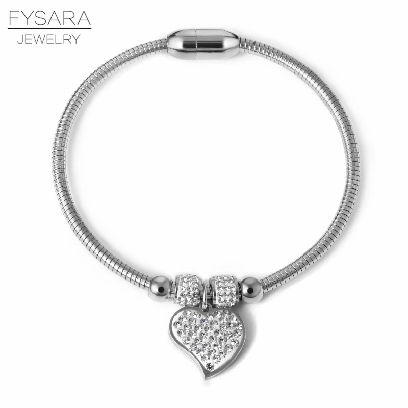 FYSARA винтажные шармы браслеты с сердечками для женщин хрустальные Pulseras змея из нержавеющей стали цепная проволока браслеты и браслеты DIY на заказ - Окраска металла: Silver color style1