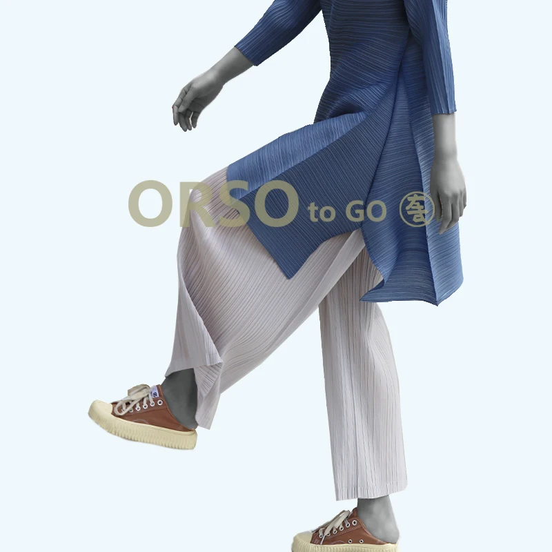 HOT SELLING Miyake fashion solid mid waist wide leg pants pleated pants IN STOCK