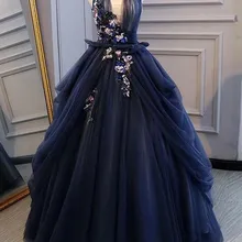 Роскошное ТРАПЕЦИЕВИДНОЕ пышное платье, глубокий v-образный вырез, шнуровка сзади, подметка, ручная работа, цветы, вечерние платья для выпускного вечера, 16