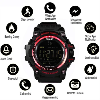 

EX16 Sport Watch Notification Remote Control Bluetooth Smart Watch Men IP67 50 Bar Waterproof Mens Wrist watch relogio masculino