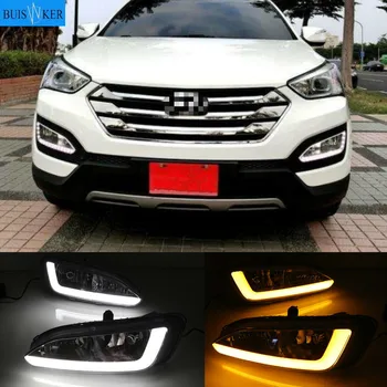 

2Pcs LED Daytime Running Lights DRL 12V Fog lamp with turn yellow signal For Hyundai Santa Fe IX45 2013 2014 2015