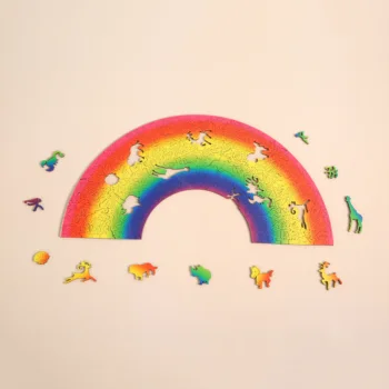Puzzle z drewna tęczowa zabawka każdy kawałek to kreskówka zwierzątka drewniana Puzzle Jigsaw dla dorosłych dzieci intelektualne wyzwanie zabawki tanie i dobre opinie 12 + y CN (pochodzenie) Unisex 3D PUZZLE LANDSCAPE Don t eat Rainbow Puzzle