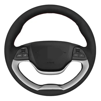 

Car Steering Wheel Cover DIY Hand-stitched Black Suede For Kia Morning 2011 2012 2013 2014 2015 2016 Picanto 2012 2013 2014 2015