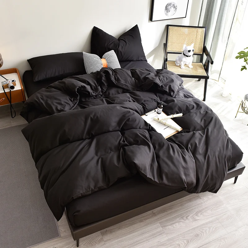 Bedding Set High Quality Skin Friendly Fabric Black Duvet Cover Set Solid Color Single Double King Size Quilt Cover Set 2