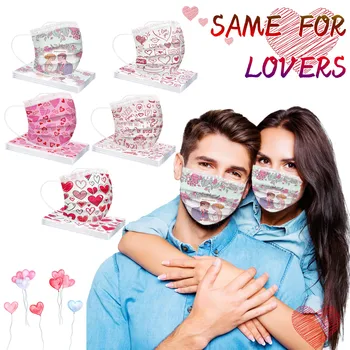 

50pc Face Mask Adult Valentine's Day Mixed Printing Маска Breathable Disposable 3-layer Mouth Mask Couple Models Mascarillas