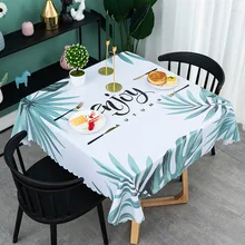 Toalha de mesa quadrada de pano de mesa impermeável do pvc para a casa, folha tropical nórdica cozinha capa de mesa decoração de festa em casa esteira