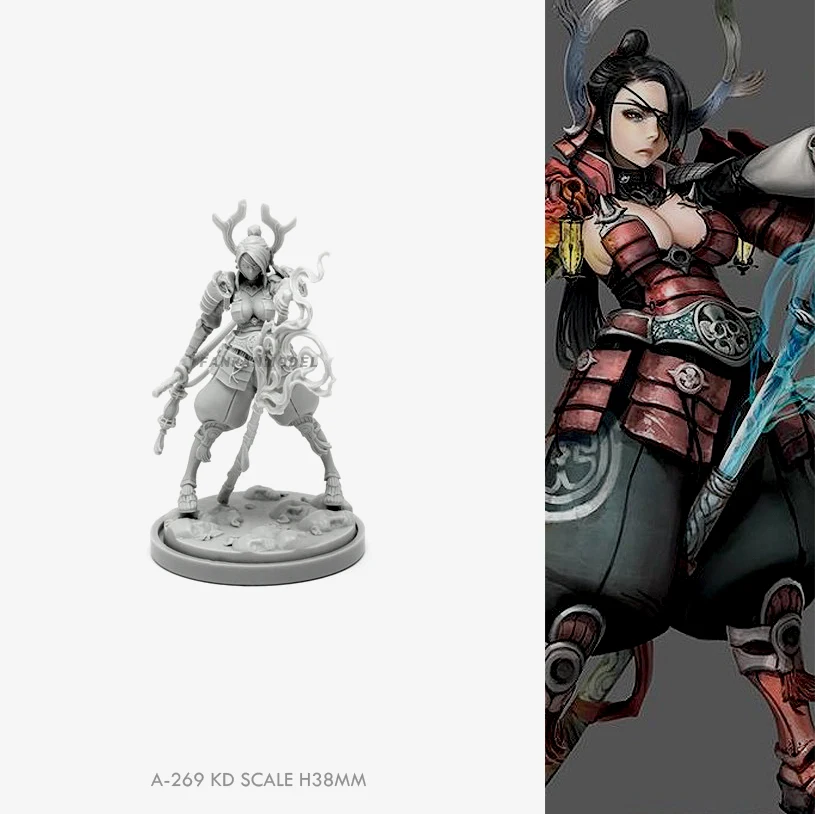 

38MM Resin figure kits model Samurai beauty self-assembled A-269