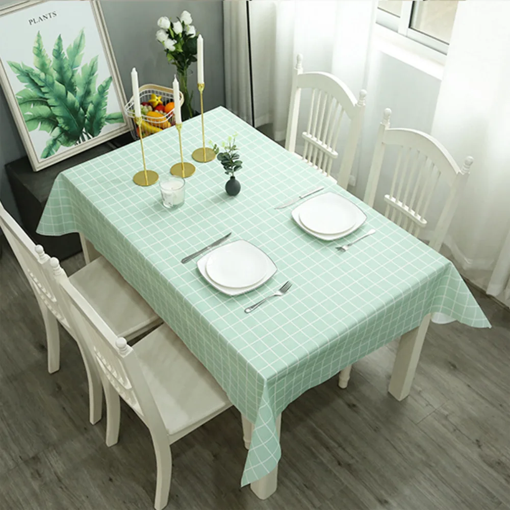 PEVA Tablecloth Plastic PVC Rectangula Grid Printed Waterproof Oilproof Kitchen Dining