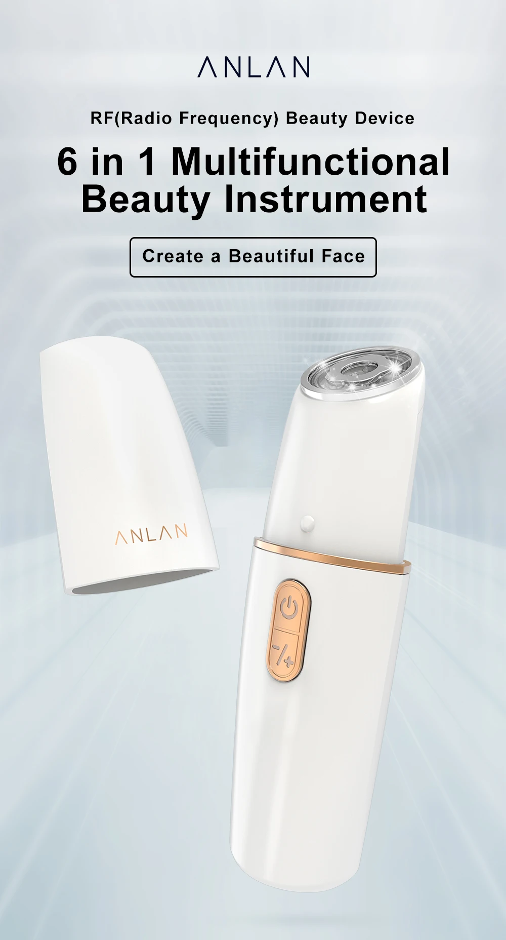 ANLAN 6 In 1 RF Beauty Device EMS Face Lifting Facial Mesotherapy Radio Frequency Red and Blue Colors Skin Care Face Firming