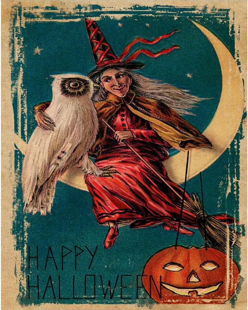 

Halloween Witch Moon Cat Metal Tin Sign 8x12 Inch Retro Travel Garage Restaurant