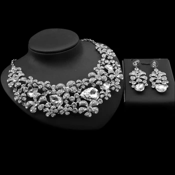 

Yulaili Classic Cubic Zircon Copper Alloy Women Wearing Flower Shape Crystal Necklace Dangle Earrings Wedding Jewelry Sets