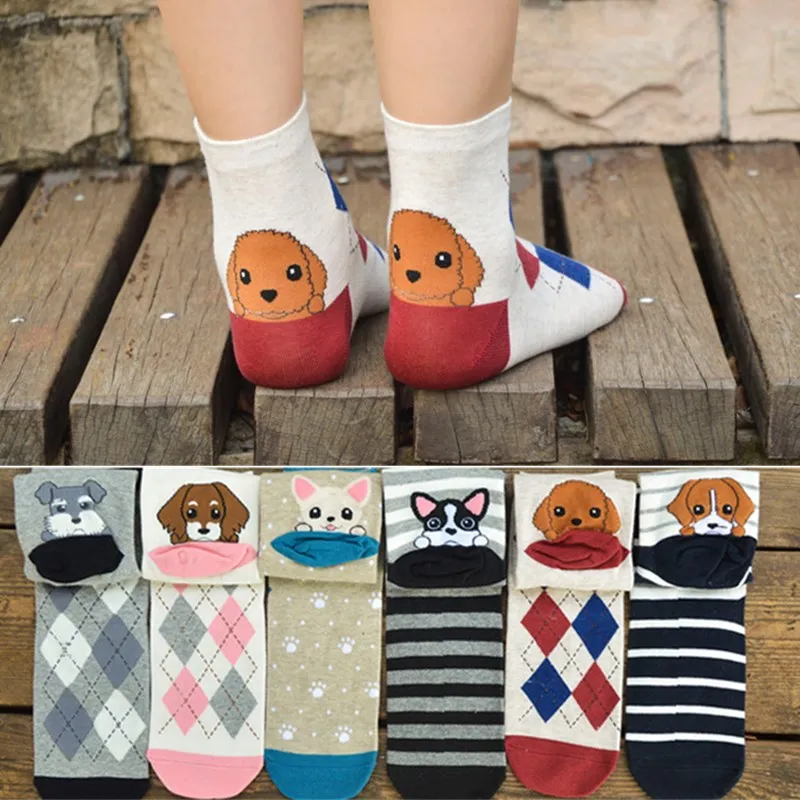 1/3 пары, короткие носки с милыми животными женские хлопковые носки с забавным рисунком собаки повседневные удобные короткие носки с милым рисунком для девочек