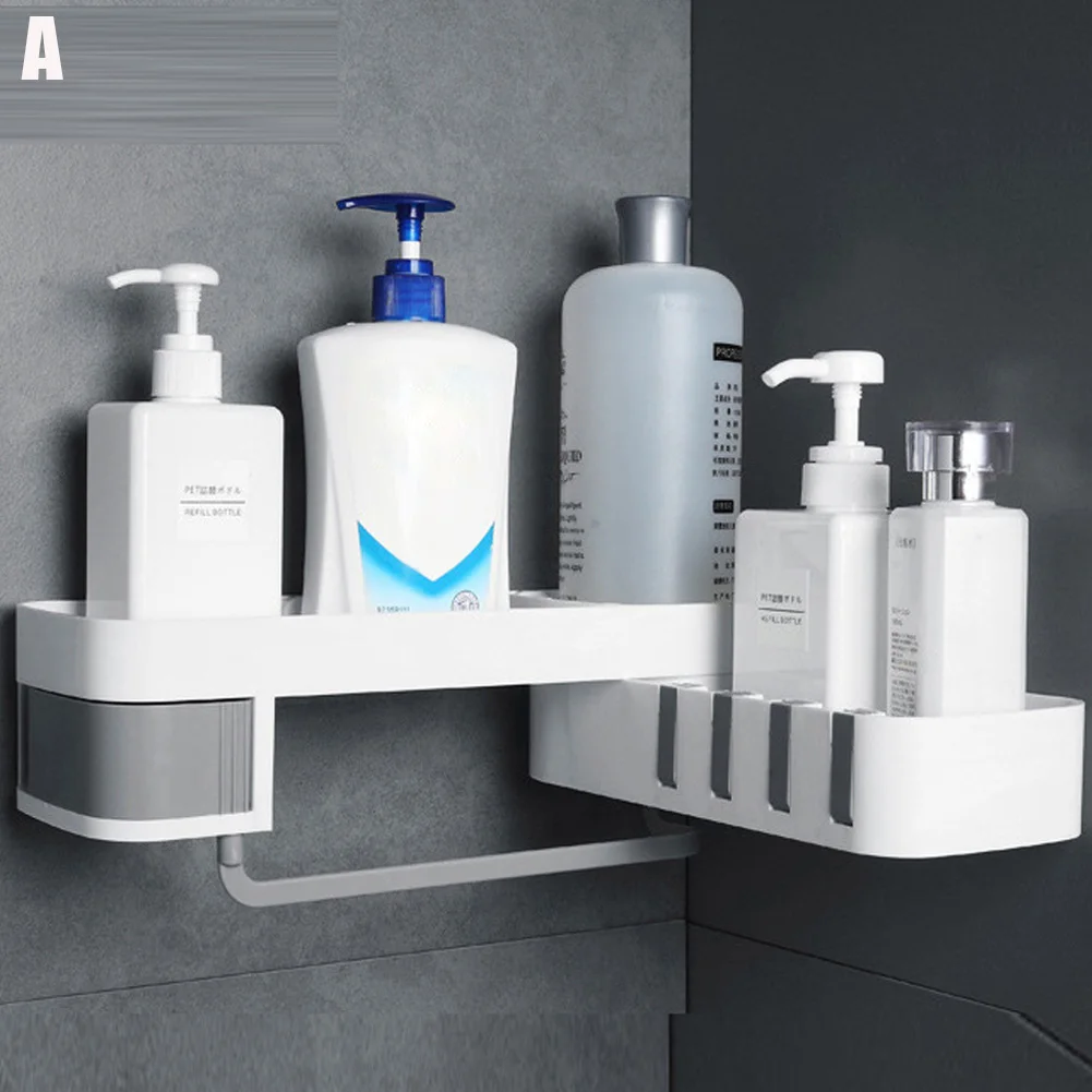 White grey Punch-free Storage Shelf Rack Bathroom Seamless Rotating Rack Double Layer Racks Holder LAD-sale - Цвет: White grey