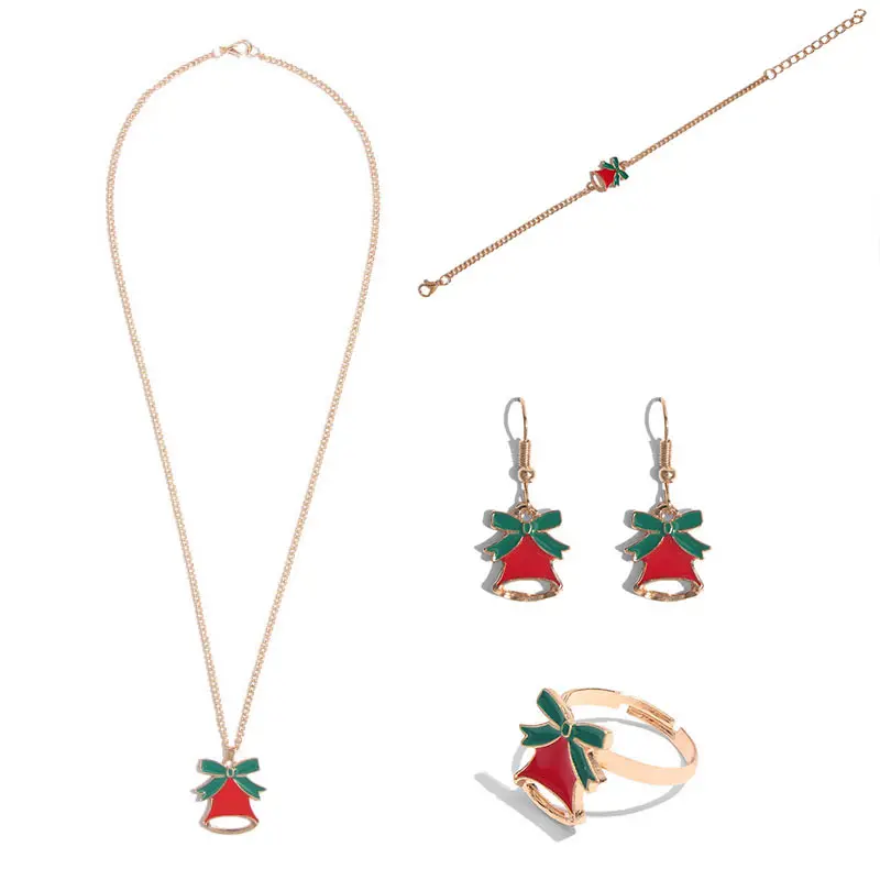 Flatfoosie, ювелирный набор для женщин с рождественской елкой, Санта Клаусом, милый дизайн, ожерелье, серьги, браслет, кольцо, вечерние аксессуары - Окраска металла: 1
