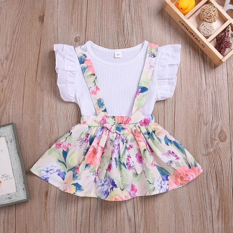 

Newest Baby Girl Clothes Newborn Flare Sleeve casual T-shirt+Skirt Overalls Maternity Dresses Outfits Sets 1-6T