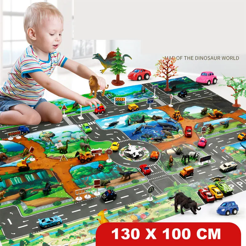 130*100CM Large City Traffic Car Park Play Mat Waterproof Non-woven Kids Playmat Educational Toys for Children's Boy | Игрушки и