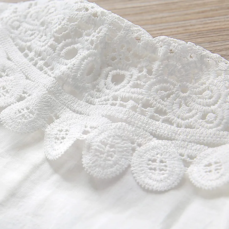 Spring Autumn Girls White Shirt Korean Fashion All-Match Children's Long-Sleeved T-Shirt Cotton Lace Top Clothes