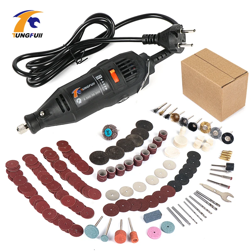 Tanie TUNGFULL grawer 30000rpm 220V narzędzie grawer elektryczny z akcesoria Dremel narzędzia do obróbki drewna Mini wiertarka Dremel tarcza tnąca