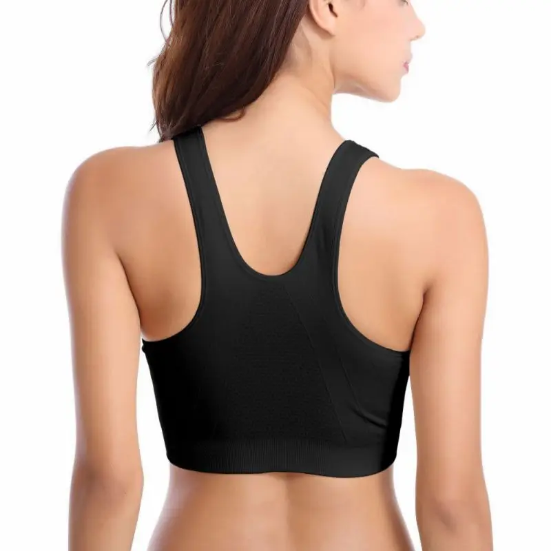 Sport Yoga Bra Women Front Zipper Closure Push Up Bras Shockproof Fitness Vest Removable Padded Wireless Tops